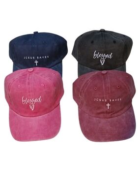 Access - NWOT, Denim, Embroidered Christian Caps, Adjustable Strap Metal Buckle
